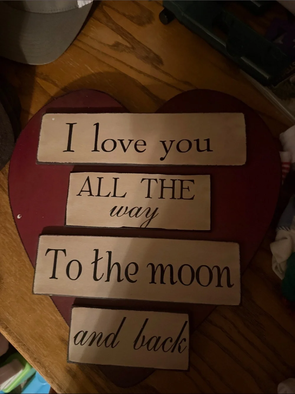 I Love You to the Moon and Back Wall Heart Sign - Red and Cream